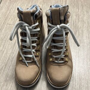 Cole Haan Brown Lace-Up Boots with Gold Accents